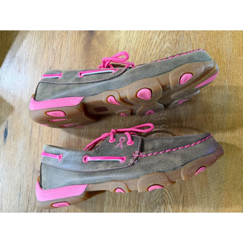 Twisted X Kids Driving Mocs Bomber Neon Pink Leather Shoes Youth 5 / W 8